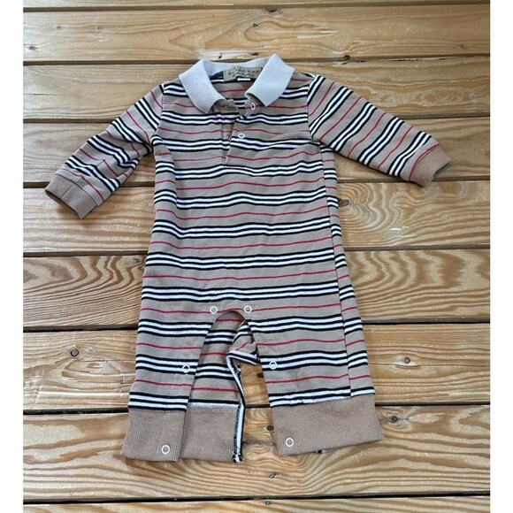 Burberry Baby’s Stripe One Piece Jumper Size 6-9 Months Brown Long Sleeve - Picture 1 of 11
